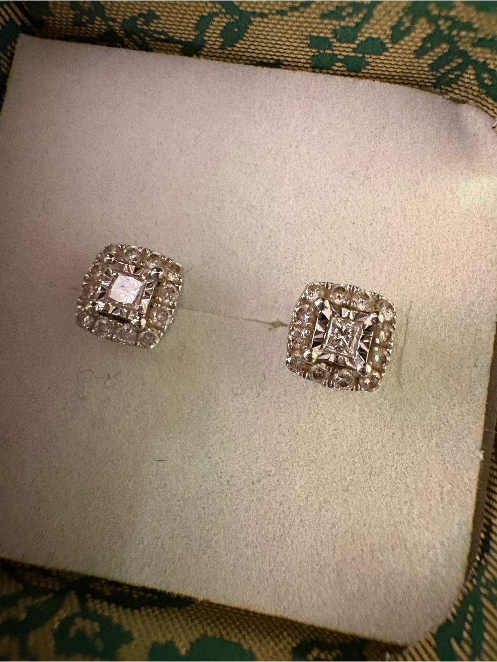 Classic Square Cluster Diamond Stud Earrings in 14k White Gold - Picture 2 of 4